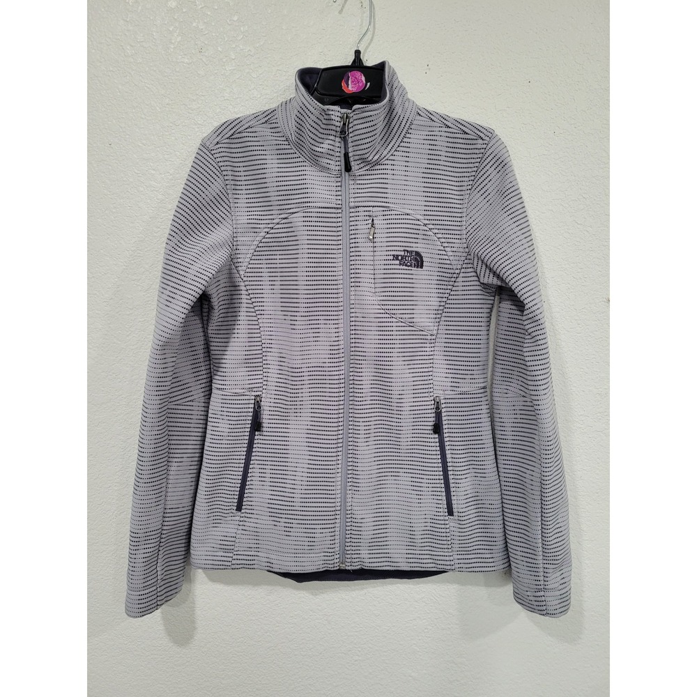 The North Face Womens Full Zip Apex Jacket Gray Purple Dotted Stripe XS #23